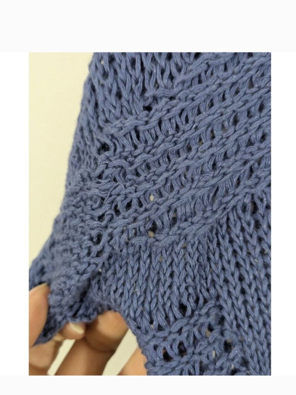 Eileen Fisher Blue Angel Cotton Metallic Stitch Crochet Sweater Top Size Small - Picture 13 of 13